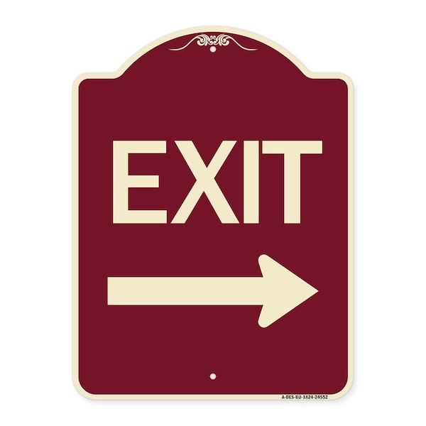 Signmission Designer Series Exit W/ Right Arrow, Burgundy Heavy-Gauge Aluminum Sign, 18" L, 24" H, BU-1824-24552 A-DES-BU-1824-24552 - main